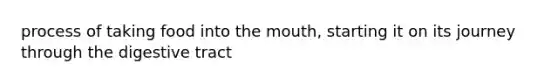 process of taking food into <a href='https://www.questionai.com/knowledge/krBoWYDU6j-the-mouth' class='anchor-knowledge'>the mouth</a>, starting it on its journey through the digestive tract