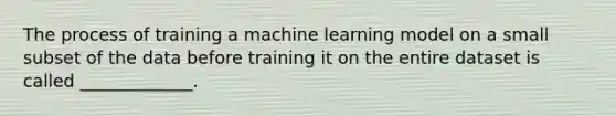 The process of training a machine learning model on a small subset of the data before training it on the entire dataset is called _____________.