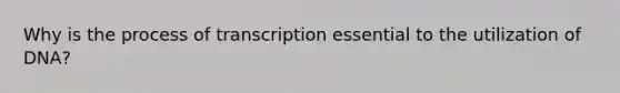 Why is the process of transcription essential to the utilization of DNA?