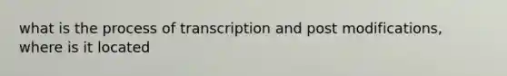 what is the process of transcription and post modifications, where is it located