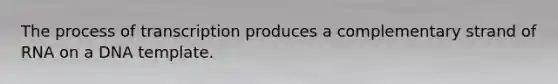 The process of transcription produces a complementary strand of RNA on a DNA template.