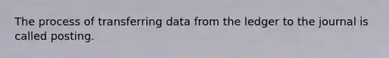 The process of transferring data from the ledger to the journal is called posting.