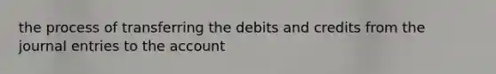 the process of transferring the debits and credits from the journal entries to the account