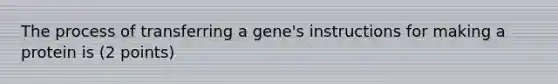 The process of transferring a gene's instructions for making a protein is (2 points)