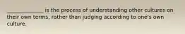 ______________ is the process of understanding other cultures on their own terms, rather than judging according to one's own culture.