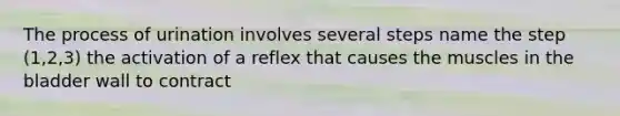 The process of urination involves several steps name the step (1,2,3) the activation of a reflex that causes the muscles in the bladder wall to contract