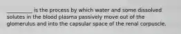 __________ is the process by which water and some dissolved solutes in the blood plasma passively move out of the glomerulus and into the capsular space of the renal corpuscle.