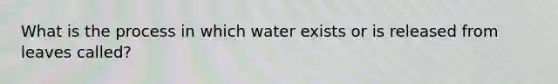 What is the process in which water exists or is released from leaves called?