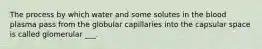 The process by which water and some solutes in the blood plasma pass from the globular capillaries into the capsular space is called glomerular ___.