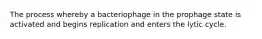 The process whereby a bacteriophage in the prophage state is activated and begins replication and enters the lytic cycle.