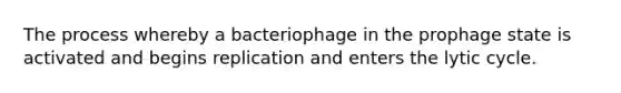 The process whereby a bacteriophage in the prophage state is activated and begins replication and enters the lytic cycle.