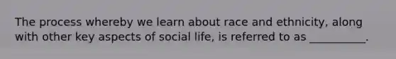 The process whereby we learn about race and ethnicity, along with other key aspects of social life, is referred to as __________.