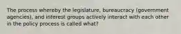 The process whereby the legislature, bureaucracy (government agencies), and interest groups actively interact with each other in the policy process is called what?