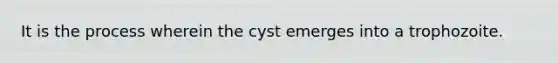 It is the process wherein the cyst emerges into a trophozoite.