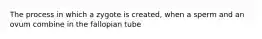 The process in which a zygote is created, when a sperm and an ovum combine in the fallopian tube