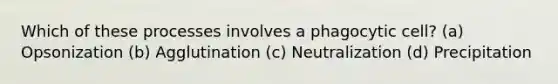 Which of these processes involves a phagocytic cell? (a) Opsonization (b) Agglutination (c) Neutralization (d) Precipitation