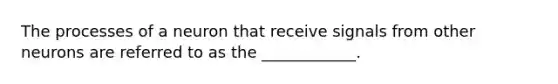 The processes of a neuron that receive signals from other neurons are referred to as the ____________.