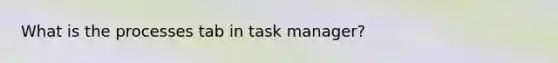 What is the processes tab in task manager?