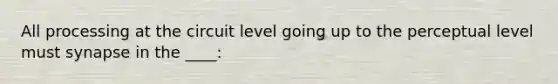 All processing at the circuit level going up to the perceptual level must synapse in the ____: