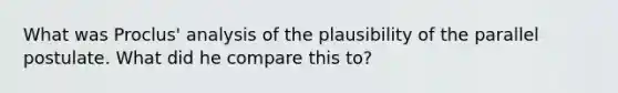 What was Proclus' analysis of the plausibility of the parallel postulate. What did he compare this to?