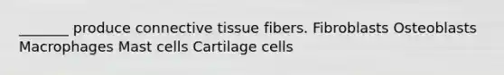 _______ produce <a href='https://www.questionai.com/knowledge/kYDr0DHyc8-connective-tissue' class='anchor-knowledge'>connective tissue</a> fibers. Fibroblasts Osteoblasts Macrophages Mast cells Cartilage cells