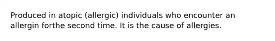 Produced in atopic (allergic) individuals who encounter an allergin forthe second time. It is the cause of allergies.