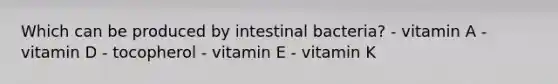 Which can be produced by intestinal bacteria? - vitamin A - vitamin D - tocopherol - vitamin E - vitamin K