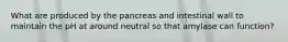 What are produced by the pancreas and intestinal wall to maintain the pH at around neutral so that amylase can function?