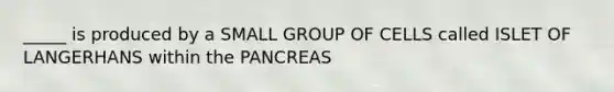 _____ is produced by a SMALL GROUP OF CELLS called ISLET OF LANGERHANS within the PANCREAS