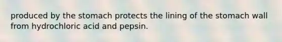 produced by the stomach protects the lining of the stomach wall from hydrochloric acid and pepsin.