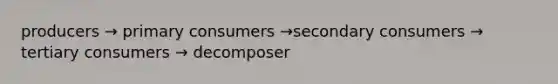 producers → primary consumers →secondary consumers → tertiary consumers → decomposer