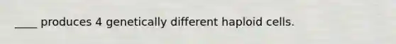 ____ produces 4 genetically different haploid cells.