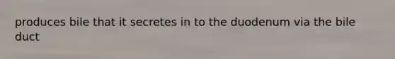 produces bile that it secretes in to the duodenum via the bile duct