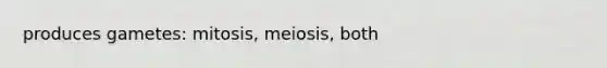 produces gametes: mitosis, meiosis, both