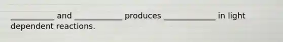 ___________ and ____________ produces _____________ in light dependent reactions.