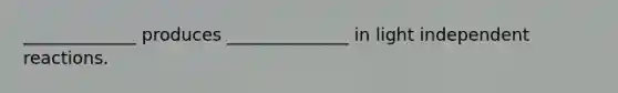 _____________ produces ______________ in light independent reactions.
