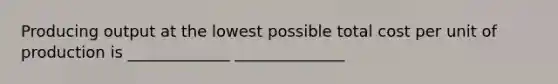 Producing output at the lowest possible total cost per unit of production is _____________ ______________