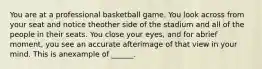 You are at a professional basketball game. You look across from your seat and notice theother side of the stadium and all of the people in their seats. You close your eyes, and for abrief moment, you see an accurate afterimage of that view in your mind. This is anexample of ______.