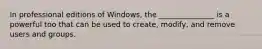 In professional editions of Windows, the _______________ is a powerful too that can be used to create, modify, and remove users and groups.