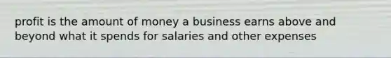 profit is the amount of money a business earns above and beyond what it spends for salaries and other expenses