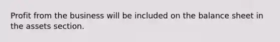 Profit from the business will be included on the balance sheet in the assets section.