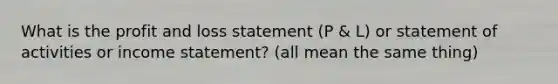 What is the profit and loss statement (P & L) or statement of activities or income statement? (all mean the same thing)