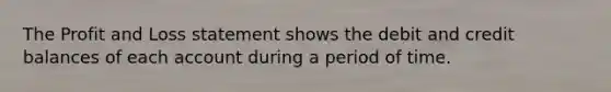 The Profit and Loss statement shows the debit and credit balances of each account during a period of time.