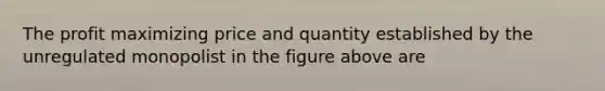 The profit maximizing price and quantity established by the unregulated monopolist in the figure above are