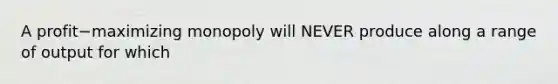 A profit−maximizing monopoly will NEVER produce along a range of output for which