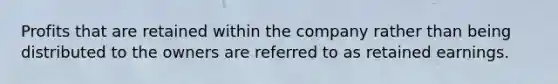 Profits that are retained within the company rather than being distributed to the owners are referred to as retained earnings.