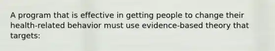 A program that is effective in getting people to change their health-related behavior must use evidence-based theory that targets: