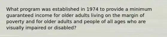 What program was established in 1974 to provide a minimum guaranteed income for older adults living on the margin of poverty and for older adults and people of all ages who are visually impaired or disabled?