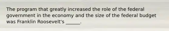 The program that greatly increased the role of the federal government in the economy and the size of the federal budget was Franklin Roosevelt's ______.