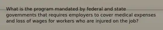 What is the program mandated by federal and state governments that requires employers to cover medical expenses and loss of wages for workers who are injured on the job?